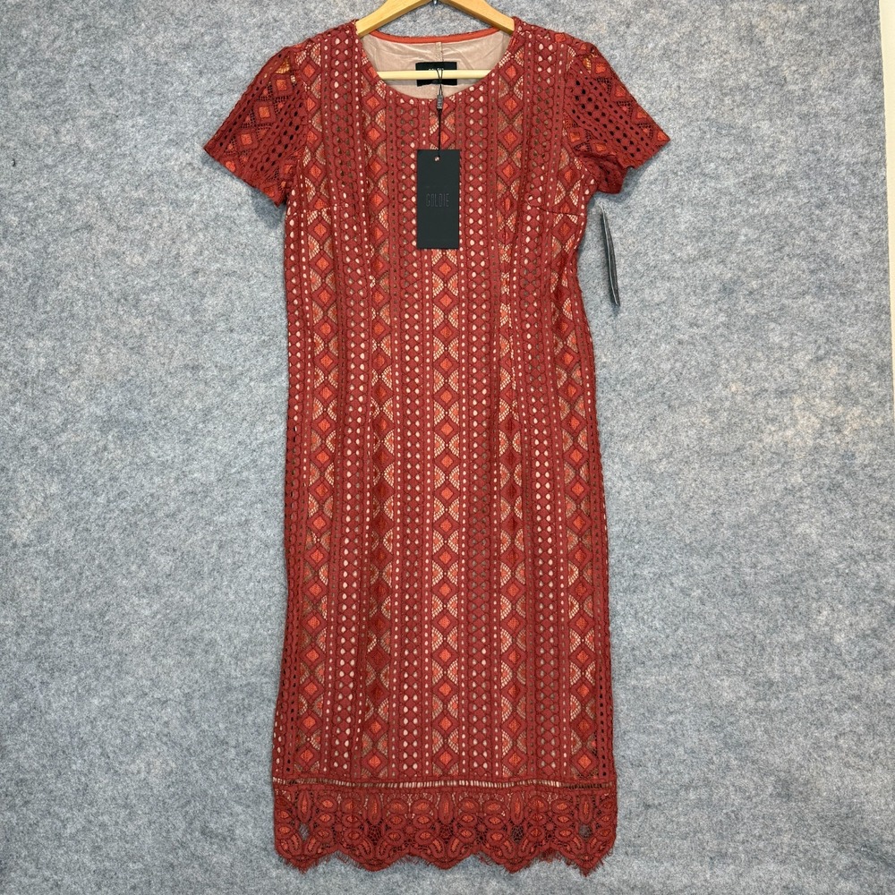 Goldie Brick Red Crochet Midi Dress